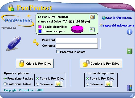 Schermata di PenProtect, il programma per proteggere Pen Drive e Flash Memory
