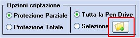 Tramite il pulsante, evidenziato dal quadratino rosso, è possibile selezionare i file da proteggere o criptare che sono presenti nella propria Pen Drive o Flash Memory