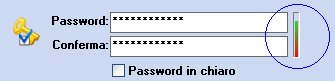 Schermata di PenProtect in cui si deve inserire la Password. Grazie alla barretta, indicata dal circoletto blu, è possibile conoscere il livello di sicurezza con cui si protegge la propria Pen Drive o Flash Memory.